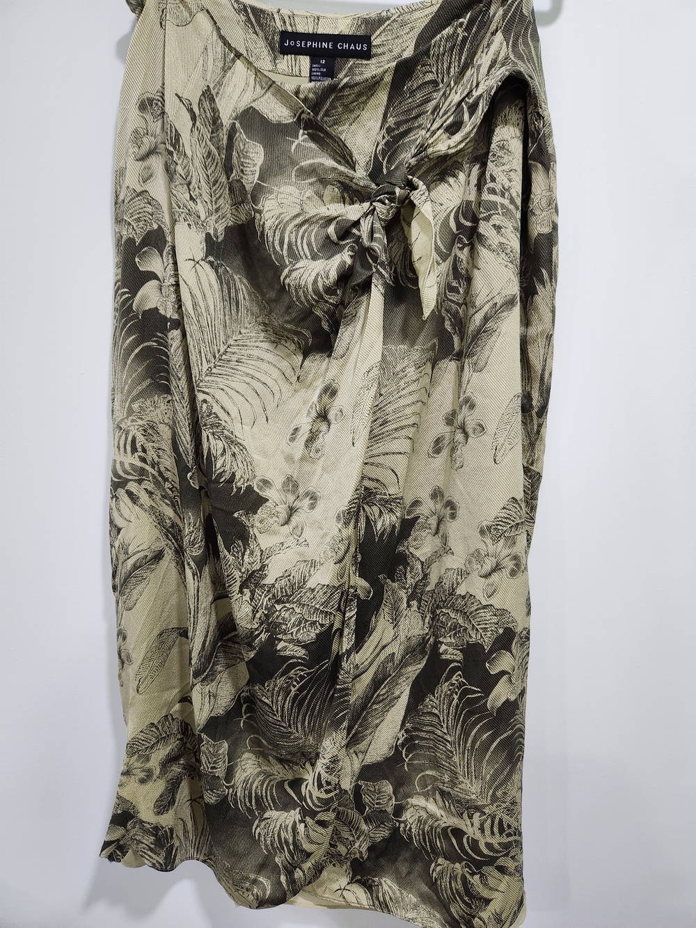 Josephine Chaus Olive and Black Tropical Tie-Front Swim Coverup